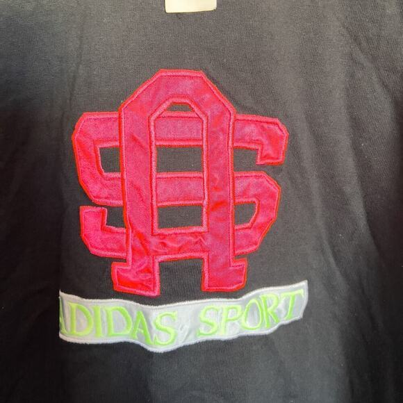 Vintage NWT Adidas Sweatshirt Mens Large Black Neon Embroidered 90's Deadstock - Picture 2 of 8